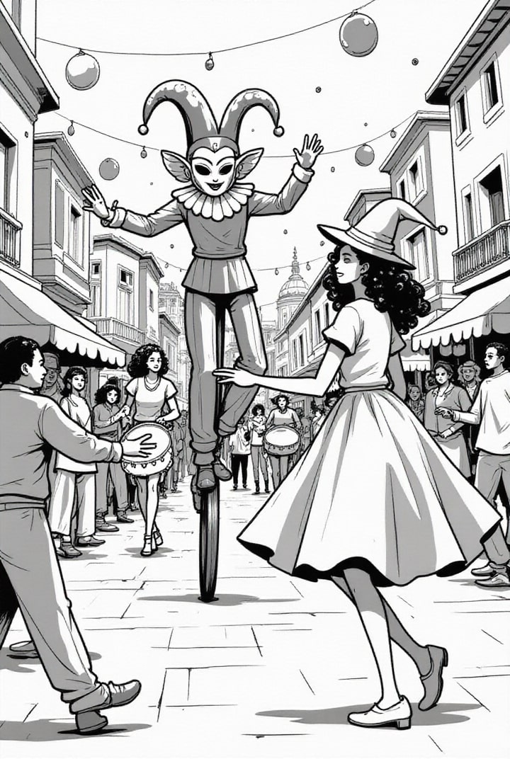 Disegno da colorare festa di carnevale in cittA 